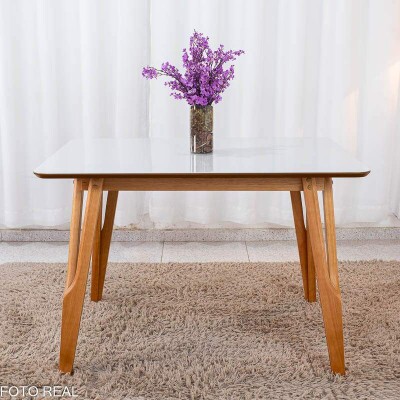 Mesa de Jantar Siena 120x90 Vidro Off/Base Madeira - Art Assento