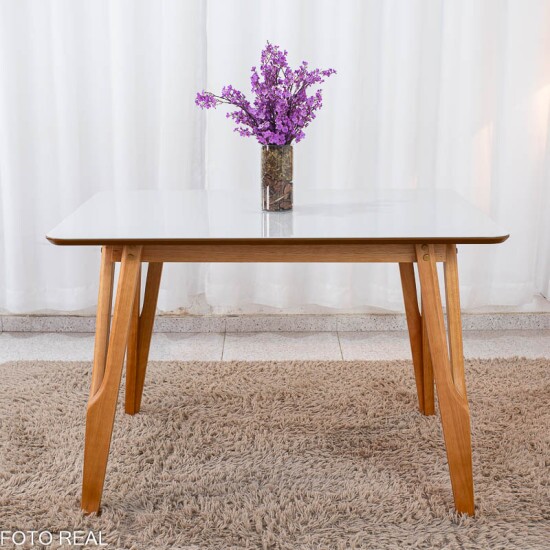 Mesa de Jantar Siena 120x90 Vidro Off Base Madeira + 4 Cadeiras Floren�a Madeira Korino Marrom 671 - Art Assento