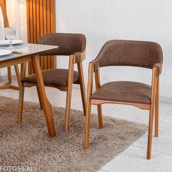 Mesa de Jantar Siena 120x90 Vidro Off Base Madeira + 4 Cadeiras Floren�a Madeira Korino Marrom 671 - Art Assento