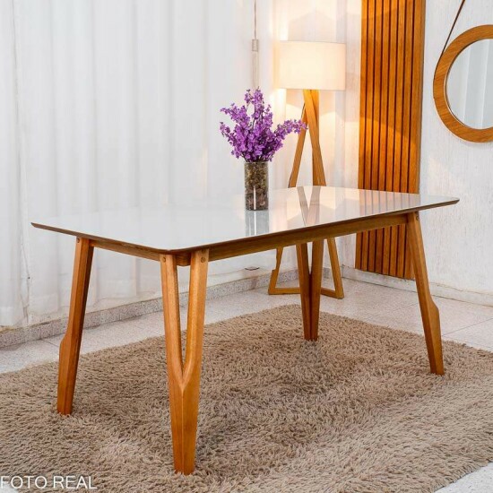 Mesa Siena 160x90 Vidro Off/Base Madeira - Art Assento