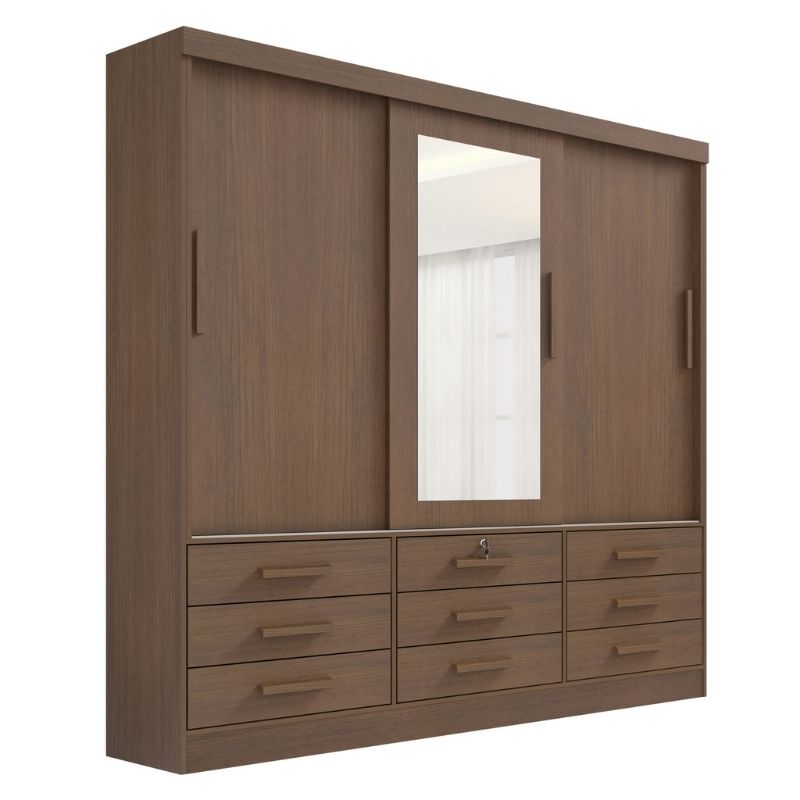 Guarda-roupa Casal Meridian Gold Castanho 3 Portas 9 Gavetas