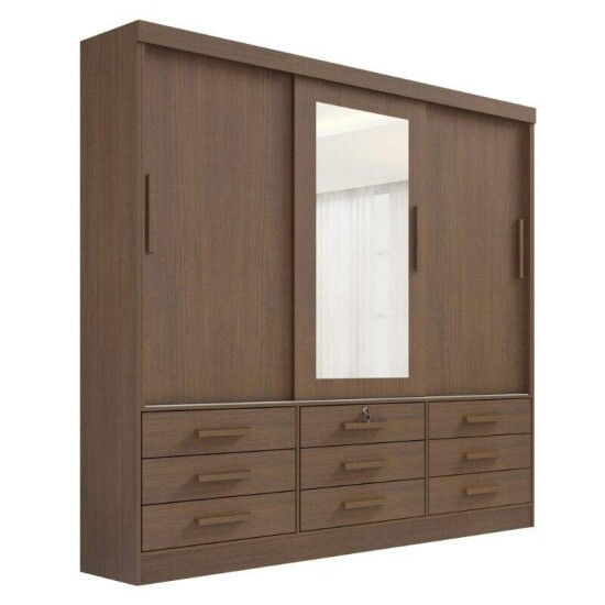 Guarda-roupa Casal Meridian Gold Castanho 3 Portas 9 Gavetas