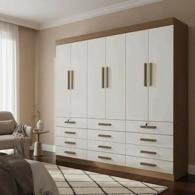 Guarda-roupa Casal 2,40m M�naco Plus Castanho/Off 6 Portas 12 Gavetas 100% MDF - D Doro