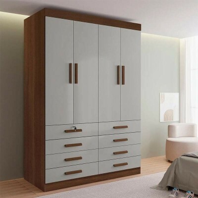 Guarda-roupa Solteiro M�naco Castanho/Off 4 Portas 8 Gavetas Larg. 1.60m - D Doro