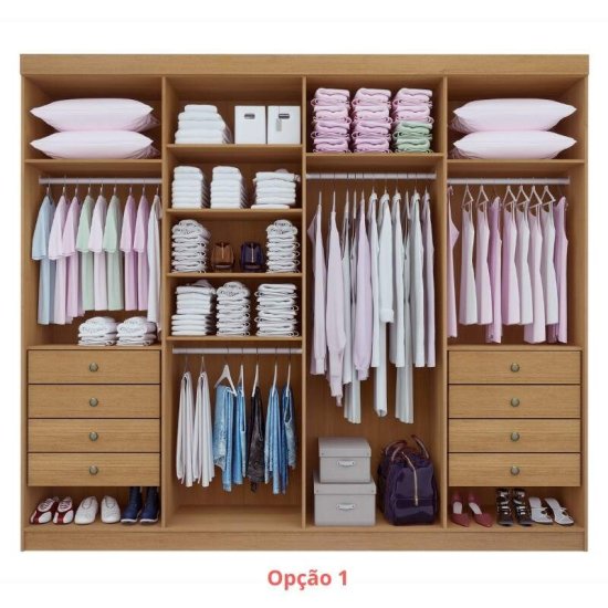 Guarda-roupa Casal 2,75m Daymond Castanho 8 Portas 8 Gavetas 100% MDF - D Doro
