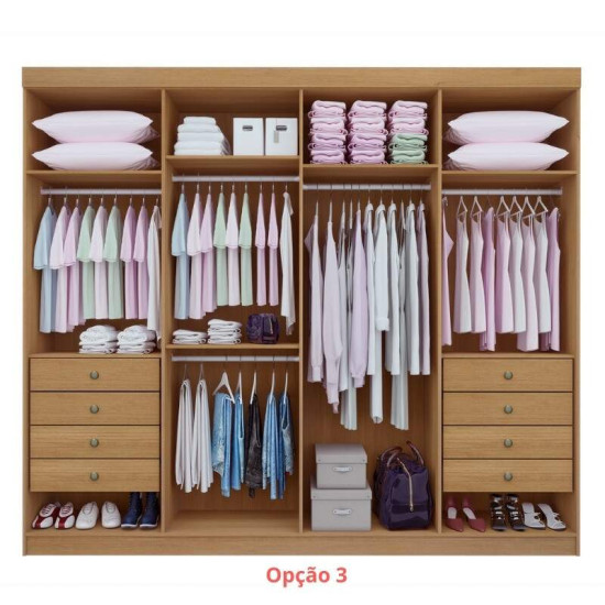 Guarda-roupa Casal 2,75m Daymond Castanho 8 Portas 8 Gavetas 100% MDF - D Doro
