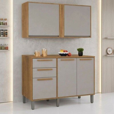 Balc�o Fl�rida cinamomo/Off 3 Portas 2 Gavetas + A�reo Cozinha P�rola Cinamomo/Off 2 Portas Larg. 1.20m - Sall�to
