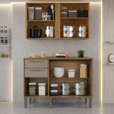 Balc�o Fl�rida cinamomo/Off 3 Portas 2 Gavetas + A�reo Cozinha P�rola Cinamomo/Off 2 Portas Larg. 1.20m - Sall�to