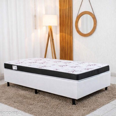 Colch�o Solteiro Espuma Soffie Lotus Nosso Sonho + Base Box Solteiro Korino Branca Ortobel - 88x188x49 cm