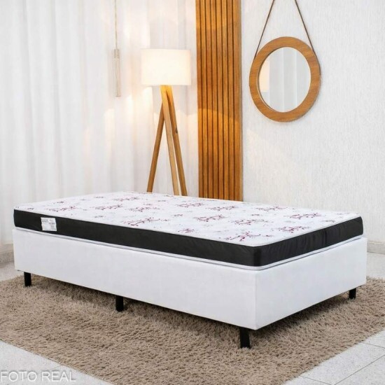 Colch�o Solteiro Espuma Soffie Lotus Nosso Sonho + Base Box Solteiro Korino Branca Ortobel - 88x188x49 cm