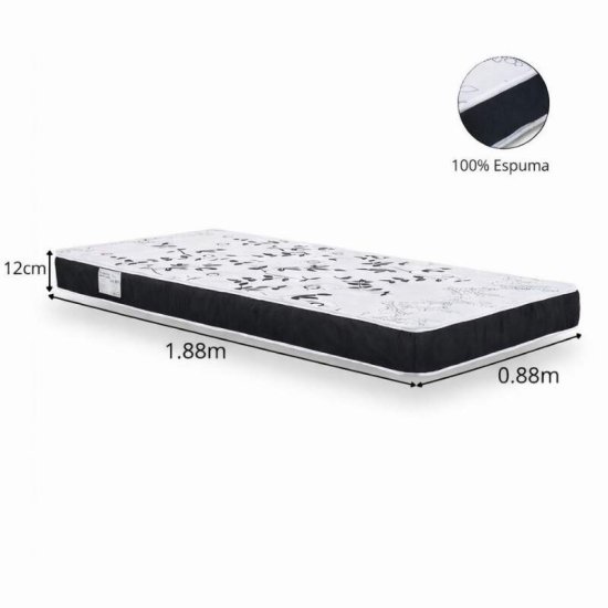 Colch�o Solteiro Espuma D20 Lotus Nosso Sonho 88x188x12 cm - Suporta at� 60kg