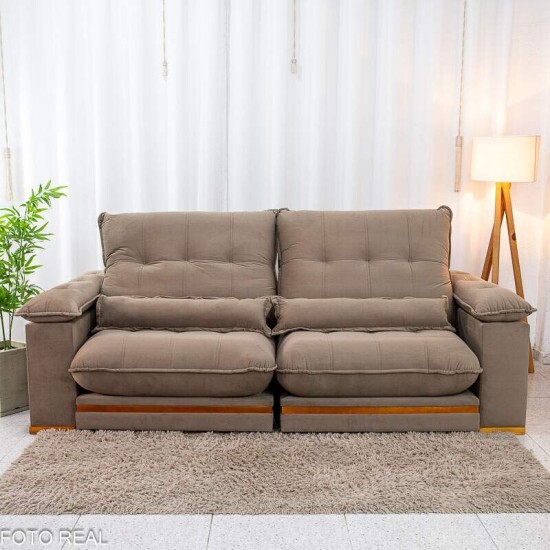 Sof� Retr�til Reclin�vel Ibis 2.30m Veludo Cappucino 828 - D33 e Molas Ensacadas