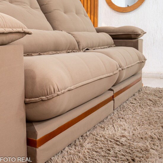 Sof� Retr�til Reclin�vel Ibis 2.30m Veludo Cappucino 828 - D33 e Molas Ensacadas