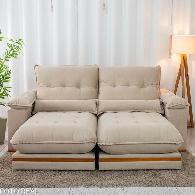 Sof� Retr�til Reclin�vel Ibis 2.30m Veludo Bege 827 - D33 e Molas Ensacadas