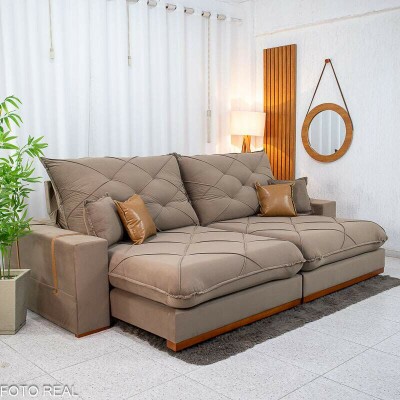 Sof� Retr�til Reclin�vel Malibu 2.90m Veludo Capuccino 828 - D33 e Molas Ensacadas