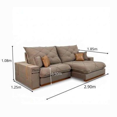 Sof� Retr�til Reclin�vel Malibu 2.90m Veludo Capuccino 828 - D33 e Molas Ensacadas