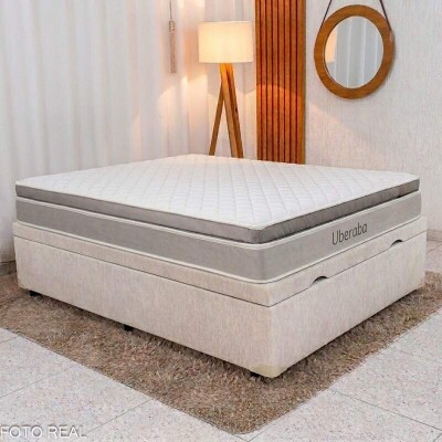 Colch�o Casal Uberaba Espuma Viscoel�stica ColchoMinas + Base Box Ba� Casal Prime Confort Linh�o Palha Blindado Issacar - 138x188x75 | Suporta at� 300kg