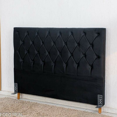Cabeceira Queen Vit�ria Veludo Preto Larg. 1.60m