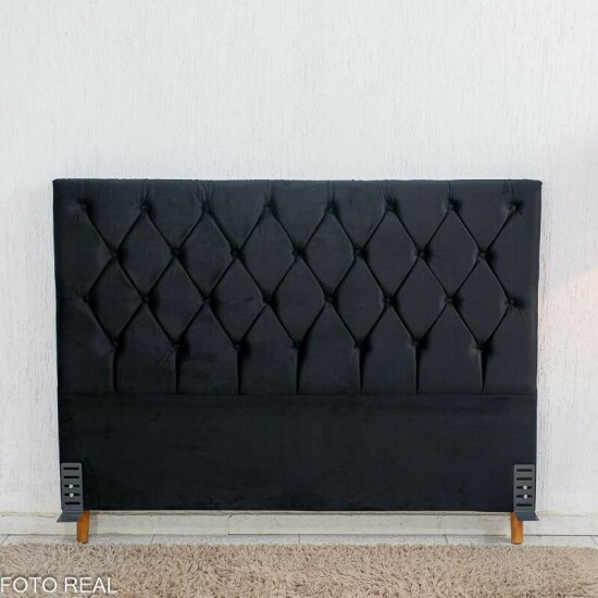 Cabeceira Queen Vit�ria Veludo Preto Larg. 1.60m