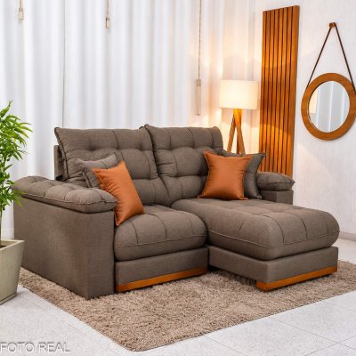 Sof� Retr�til Reclin�vel Verona 2,00m Linho Marrom - Molas Ensacadas