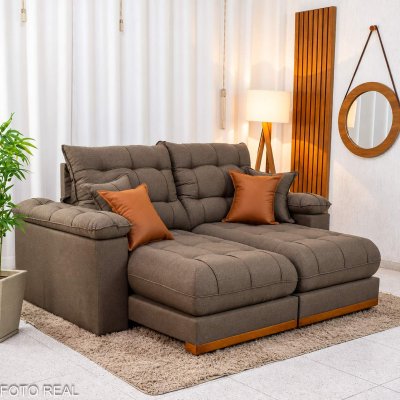 Sof� Retr�til Reclin�vel Verona 2,00m Linho Marrom - Molas Ensacadas