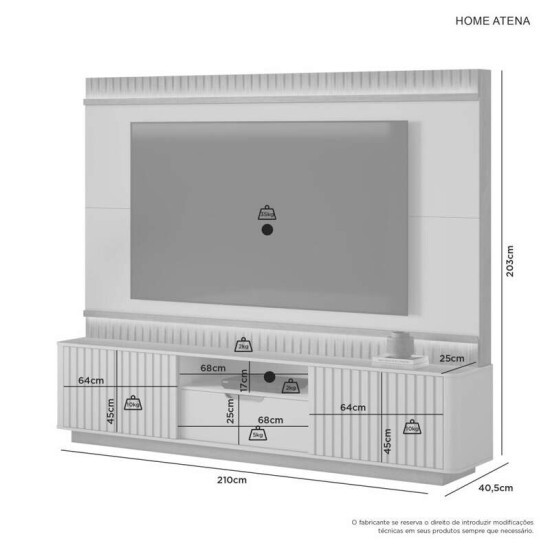 Home 2,10m Atena Candian Off/Cinamomo com Detalhe Ripado e LED para TV at� 85\" - JCM