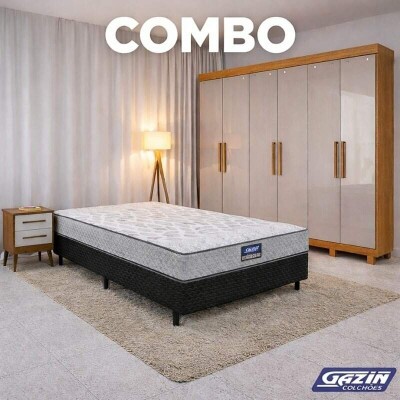 Combo - Guarda-roupa Casal Sergipe Nature/Off 6 Pts C/ P�s 100% MDF Larg. 1.80m Bianchi + Unibox Casal Supreme Ortop�dico 138x188x53 Cinza Gazin