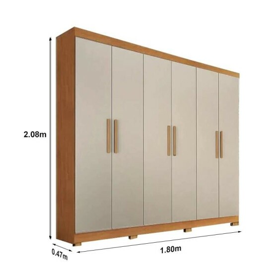 Combo - Guarda-roupa Casal Sergipe Nature/Off 6 Pts C/ P�s 100% MDF Larg. 1.80m Bianchi + Unibox Casal Supreme Ortop�dico 138x188x53 Cinza Gazin