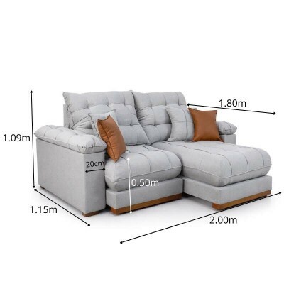 Sof� Retr�til Reclin�vel Verona 2.00m Linho Cinza Gelo 31 - Molas Ensacadas