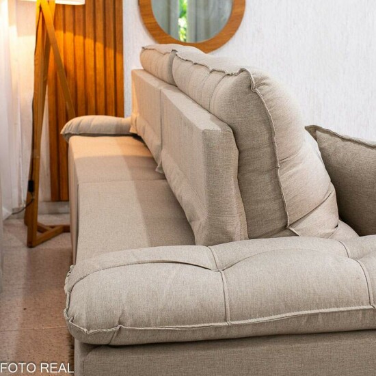 Sof� Retr�til Reclin�vel Verona 2,30m Linho Bege - Molas Ensacadas