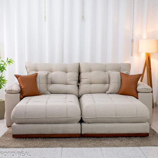 Sof� Retr�til Reclin�vel Verona 2,30m Linho Bege - Molas Ensacadas
