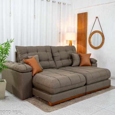 Sof� Retr�til Reclin�vel Verona 2.30m Linho Marrom - Molas Ensacadas