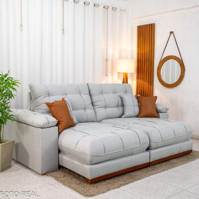 Sof� Retr�til Reclin�vel Verona 2.30m Linho Cinza Gelo 31 - Molas Ensacadas