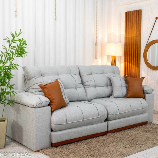 Sof� Retr�til Reclin�vel Verona 2.30m Linho Cinza Gelo 31 - Molas Ensacadas