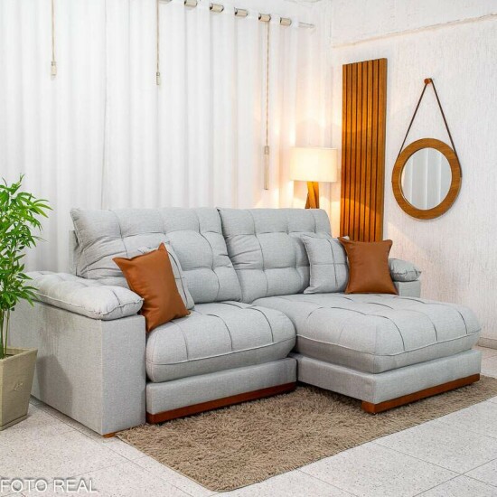Sof� Retr�til Reclin�vel Verona 2.30m Linho Cinza Gelo 31 - Molas Ensacadas