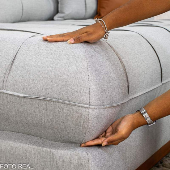 Sof� Retr�til Reclin�vel Verona 2,50m Linho Cinza Gelo 31 - Molas Ensacadas