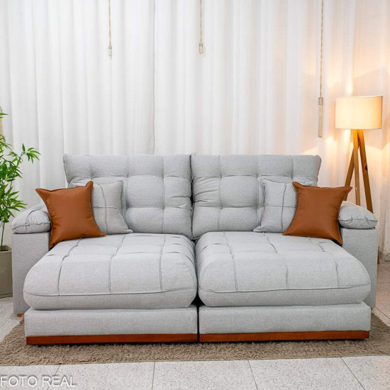 Sof� Retr�til Reclin�vel Verona 2,50m Linho Cinza Gelo 31 - Molas Ensacadas