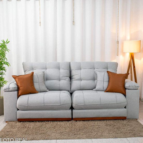 Sof� Retr�til Reclin�vel Verona 2,50m Linho Cinza Gelo 31 - Molas Ensacadas