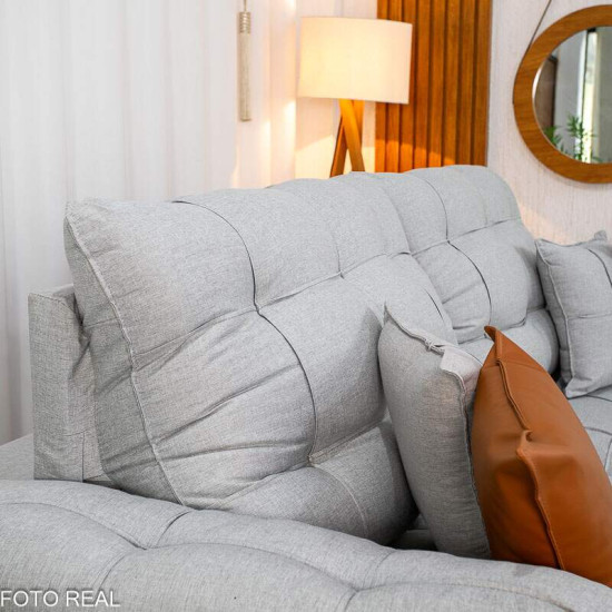 Sof� Retr�til Reclin�vel Verona 2,50m Linho Cinza Gelo 31 - Molas Ensacadas