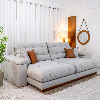 Sof� Retr�til Reclin�vel Verona 2.90m Linho Cinza Gelo 31 - Molas Ensacadas