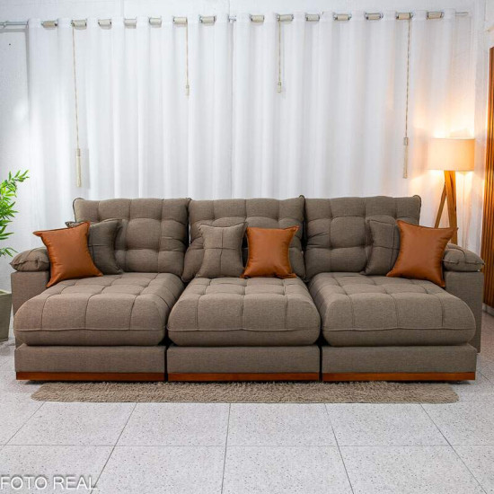 Sof� Retr�til Reclin�vel Verona 3,20m Linho Marrom - Molas Ensacadas