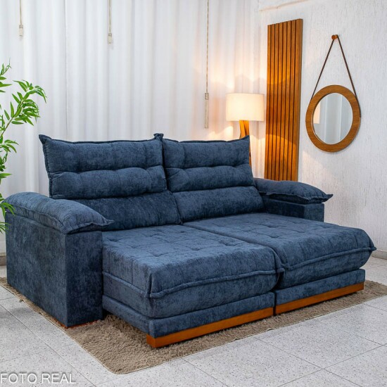 Sof� Retr�til Reclin�vel Ita�na 2.30m Chenille Azul 575 - Molas Ensacadas