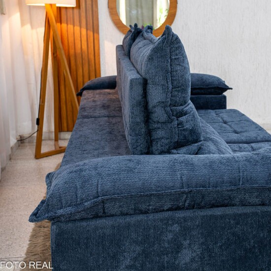 Sof� Retr�til Reclin�vel Ita�na 2.30m Chenille Azul 575 - Molas Ensacadas
