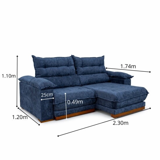 Sof� Retr�til Reclin�vel Ita�na 2.30m Chenille Azul 575 - Molas Ensacadas