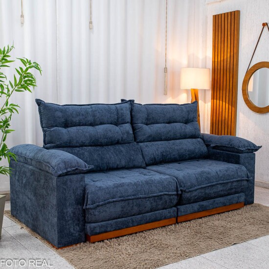 Sof� Retr�til Reclin�vel Ita�na 2.30m Chenille Azul 575 - Molas Ensacadas