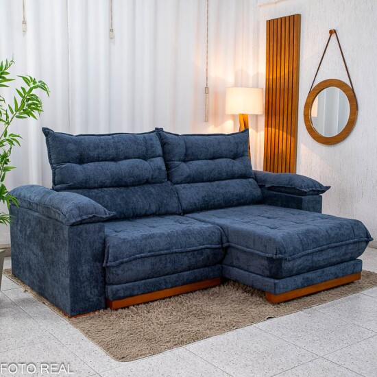 Sof� Retr�til Reclin�vel Ita�na 2.30m Chenille Azul 575 - Molas Ensacadas