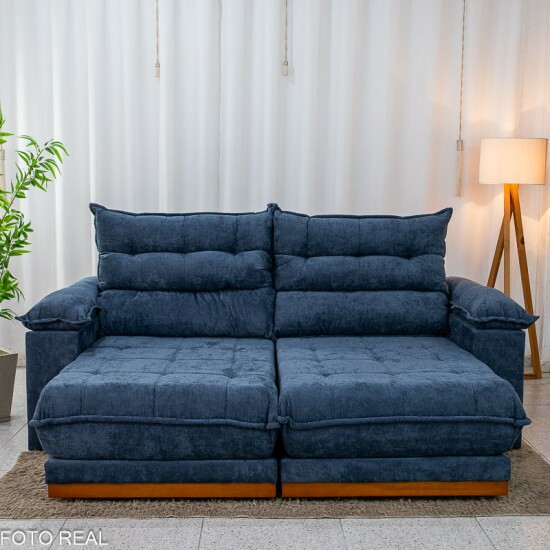 Sof� Retr�til Reclin�vel Ita�na 2.30m Chenille Azul 575 - Molas Ensacadas