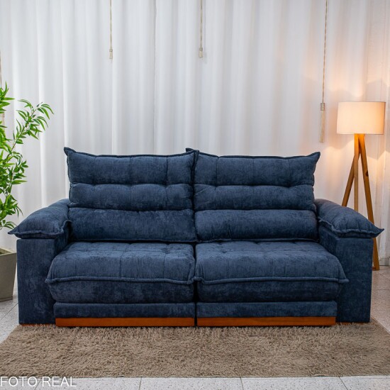 Sof� Retr�til Reclin�vel Ita�na 2.30m Chenille Azul 575 - Molas Ensacadas