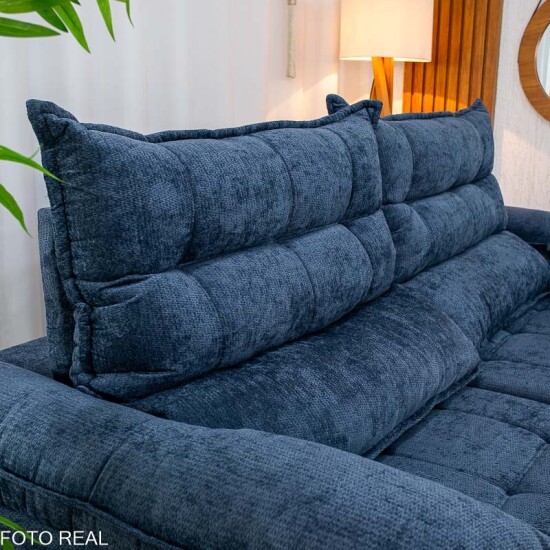 Sof� Retr�til Reclin�vel Ita�na 2.30m Chenille Azul 575 - Molas Ensacadas