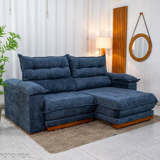 Sof� Retr�til Reclin�vel Ita�na 2,50m Chenille Azul 575 - Molas Ensacadas
